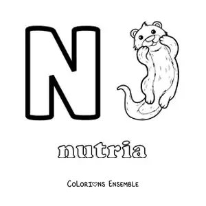 Image a colorier de la lettre N comme loutre