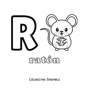 Image a colorier de la lettre R comme souris