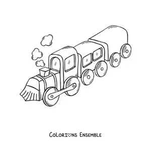 Image à colorier d'un train à vapeur vu de dessus