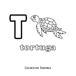 Image a colorier de la lettre T comme tortue