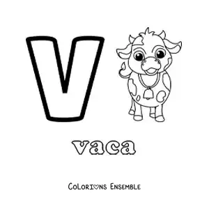 Image a colorier de la lettre V comme vache