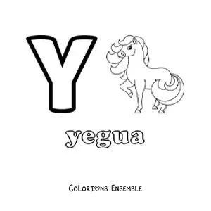 Image a colorier de la lettre Y comme jument
