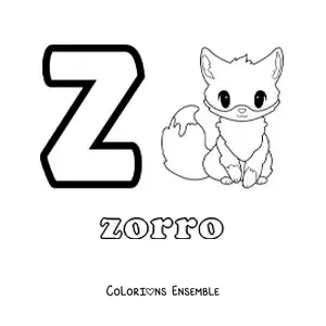 Image a colorier de la lettre Z comme renard
