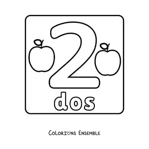 Image a colorier d’une fiche du grand chiffre 2 pour les enfants