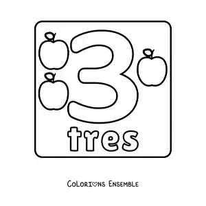 Image a colorier d’une fiche du grand chiffre 3 pour les enfants