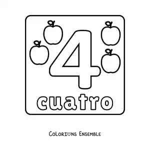 Image a colorier d’une fiche du grand chiffre 4 pour les enfants