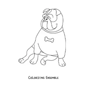 Image à colorier d’un bouledogue assis portant une chemise avec un os imprimé