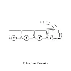Image à colorier d'un train à vapeur avec trois wagons