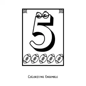 Image a colorier d’une fiche du chiffre 5 anime pour apprendre a compter