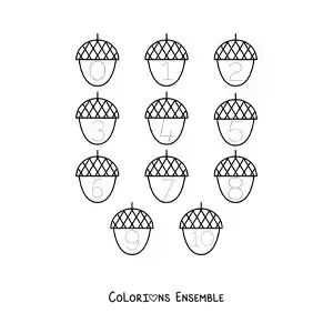 Image a colorier d’une activite pour tracer les chiffres de 1 a 10 avec des glands