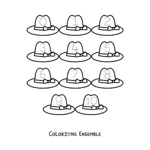 Image a colorier d’une activite pour tracer les chiffres de 1 a 10 avec des chapeaux