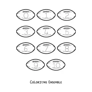 Image a colorier d’une activite pour tracer les chiffres de 1 a 10 avec des ballons