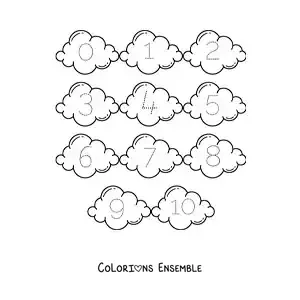Image a colorier d’une activite pour tracer les chiffres de 1 a 10 avec des nuages