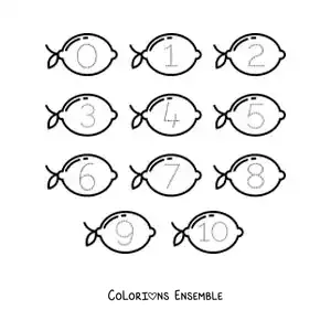 Image a colorier d’une activite pour tracer les chiffres de 1 a 10 avec des citrons