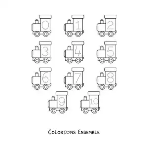 Image a colorier d’une activite pour tracer les chiffres de 1 a 10 avec des trains
