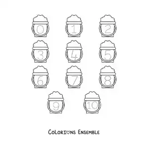 Image a colorier d’une activite pour tracer les chiffres de 1 a 10 avec des seaux de sable