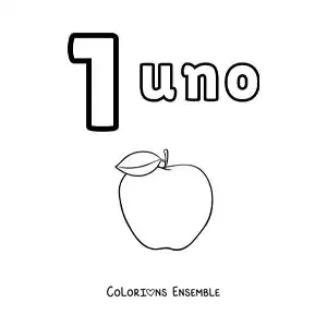 Image a colorier d’une fiche du chiffre 1 pour apprendre a compter avec des dessins amusants