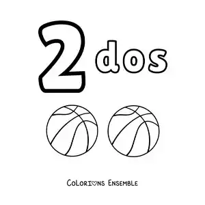Image a colorier d’une fiche du chiffre 2 pour apprendre a compter avec des dessins amusants