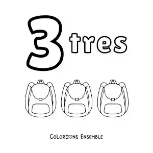 Image a colorier d’une fiche du chiffre 3 pour apprendre a compter avec des dessins amusants