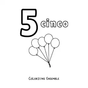 Image a colorier d’une fiche du chiffre 5 pour apprendre a compter avec des dessins amusants