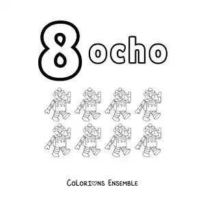 Image a colorier d’une fiche du chiffre 8 pour apprendre a compter avec des dessins amusants