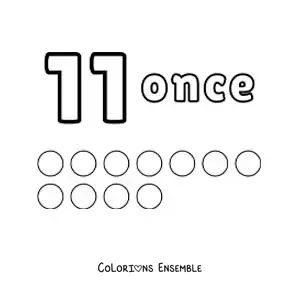Image a colorier d’une fiche du chiffre 11 pour apprendre a compter avec des dessins amusants