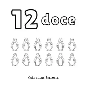 Image a colorier d’une fiche du chiffre 12 pour apprendre a compter avec des dessins amusants