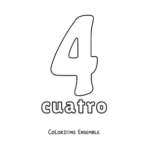 Image à colorier d'une fiche du 4 pour apprendre les nombres naturels