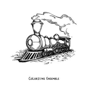 Image à colorier d'une locomotive ancienne en mouvement