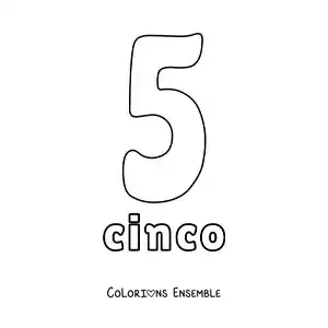 Image à colorier d'une fiche du 5 pour apprendre les nombres naturels