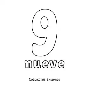 Image à colorier d'une fiche du 9 pour apprendre les nombres naturels