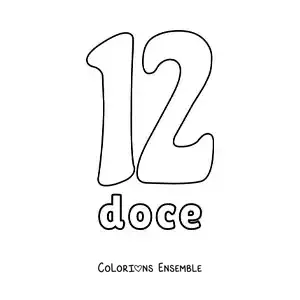 Image à colorier d'une fiche du 12 pour apprendre les nombres naturels