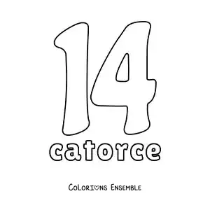 Image à colorier d'une fiche du 14 pour apprendre les nombres naturels
