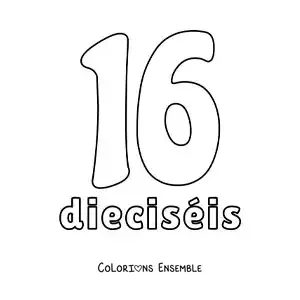 Image à colorier d'une fiche du 16 pour apprendre les nombres naturels