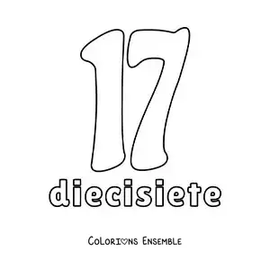 Image à colorier d'une fiche du 17 pour apprendre les nombres naturels