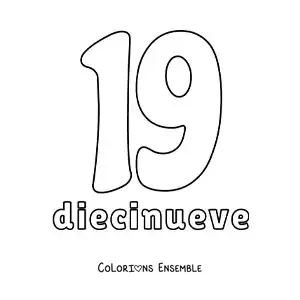 Image à colorier d'une fiche du 19 pour apprendre les nombres naturels