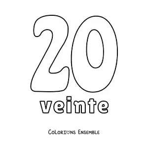 Image à colorier d'une fiche du 20 pour apprendre les nombres naturels