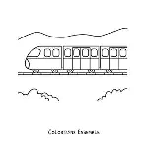 Image à colorier d'un train à grande vitesse sur les rails