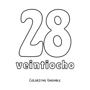 Image à colorier d'une fiche du 28 pour apprendre les nombres naturels