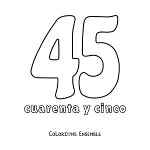 Image à colorier d'une fiche du 45 pour apprendre les nombres naturels