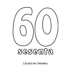Image à colorier d'une fiche du 60 pour apprendre les nombres naturels
