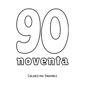 Image à colorier d'une fiche du 90 pour apprendre les nombres naturels