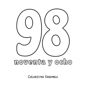 Image à colorier de la fiche du nombre 98 pour apprendre les nombres naturels