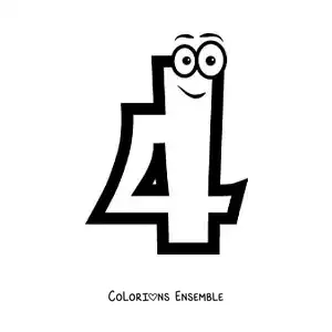 Image à colorier du chiffre 4 animé pour les enfants
