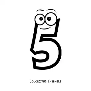Image à colorier du chiffre 5 animé pour les enfants