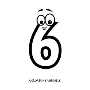 Image à colorier du chiffre 6 animé pour les enfants