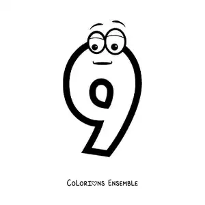 Image à colorier du chiffre 9 animé pour les enfants