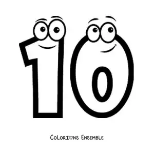 Image à colorier du chiffre 10 animé pour les enfants