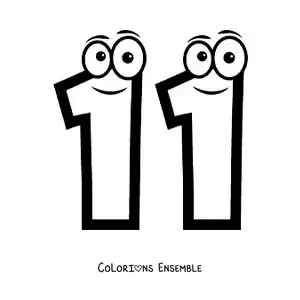 Image à colorier du chiffre 11 animé pour les enfants