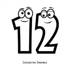 Image à colorier du chiffre 12 animé pour les enfants